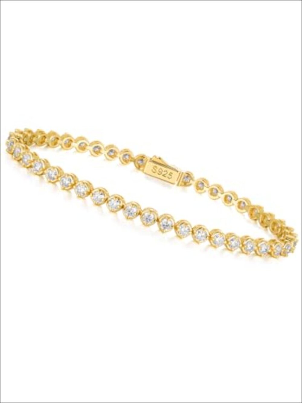 14K Gold Plated Sterling Silver Moissanite Tennis Bracelet Bezel Set Luxury